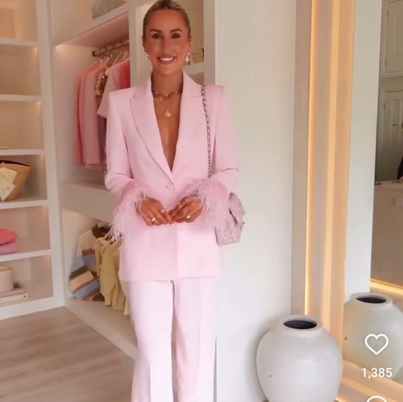 Zara Women Pink FEATHER CUFF BLAZER XL NWT - Picture 4 of 8